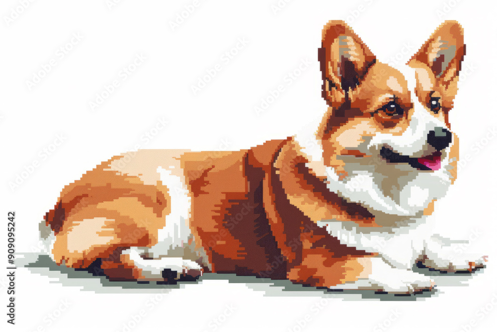 Φωτογραφία Portrait of corgi dog in pixel art video game style isolated on white background