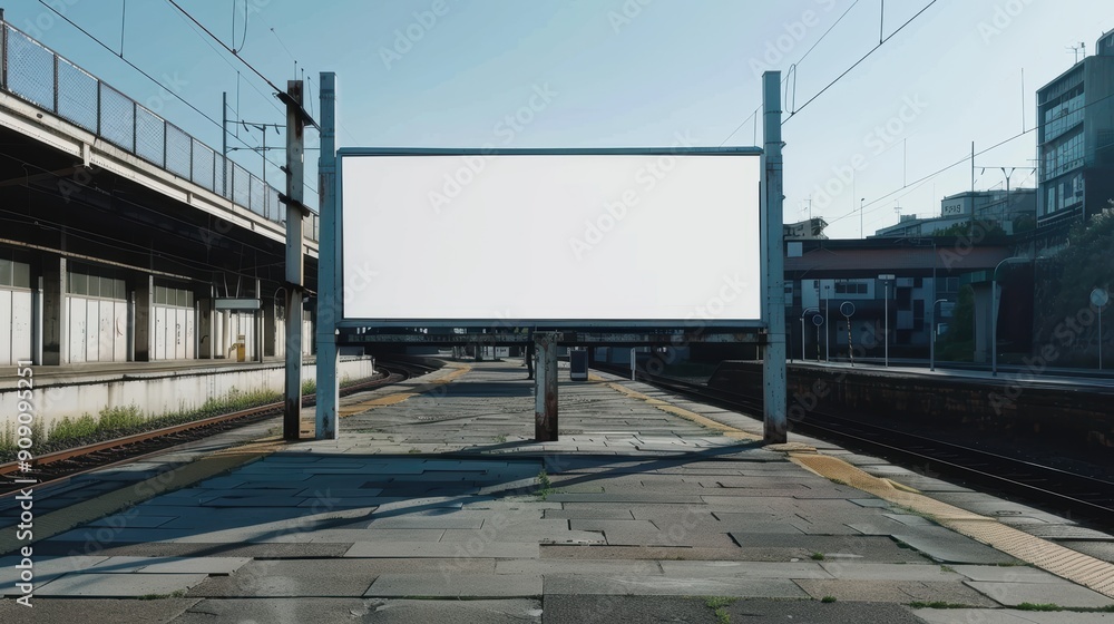 Clean White Billboard Display at Train Station Platform Clean White Billboard Display at Train Station Platform