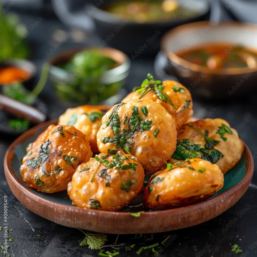 Indian snack of crispy methi puris with fresh fenugreek leaves Indian snack of crispy methi puris with fresh fenugreek leaves