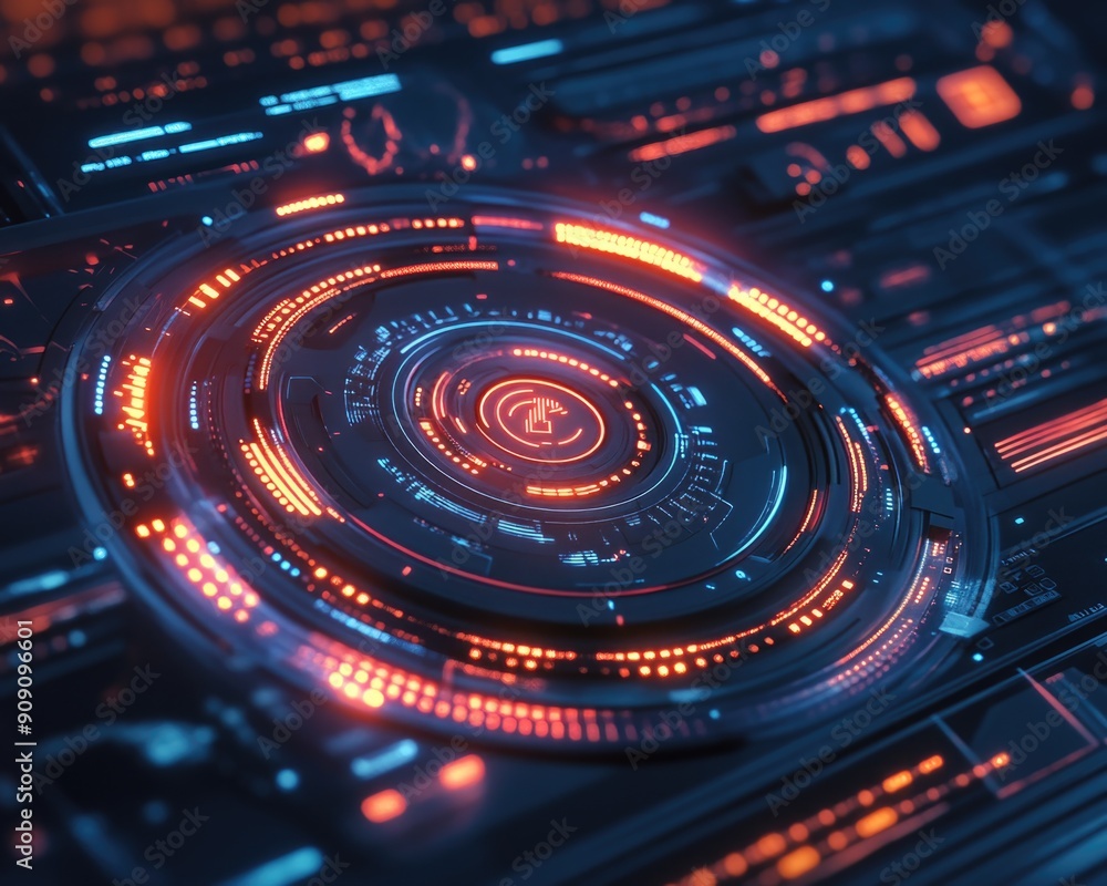 Futuristic High-Tech Interface with Digital Icons for Technology Concept Futuristic High-Tech Interface with Digital Icons for Technology Concept