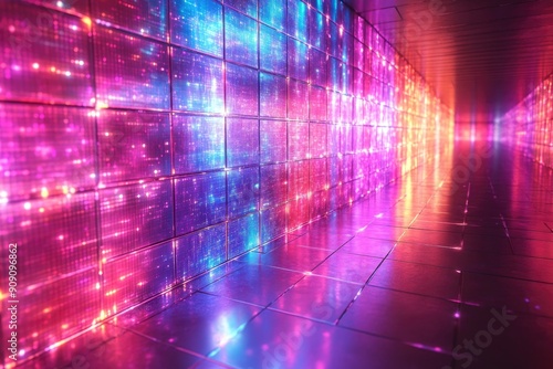 Futuristic 3D Holographic Grid Technology Concept.