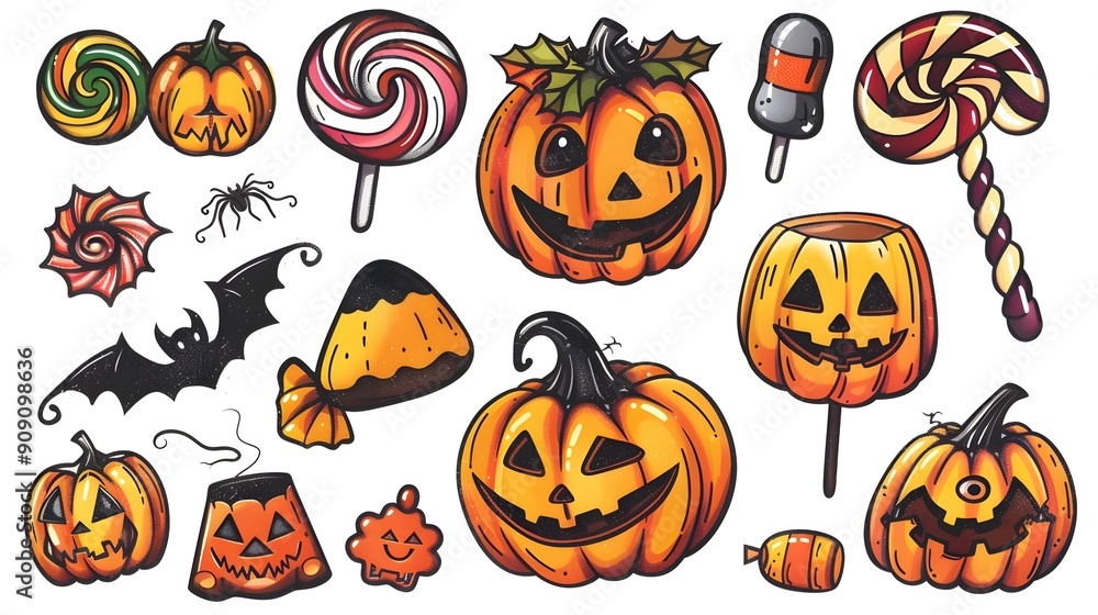 Homemade Halloween Crafts with Candy Elements Suitable for Shirt Design on White Background Homemade Halloween Crafts with Candy Elements Suitable for Shirt Design on White Background