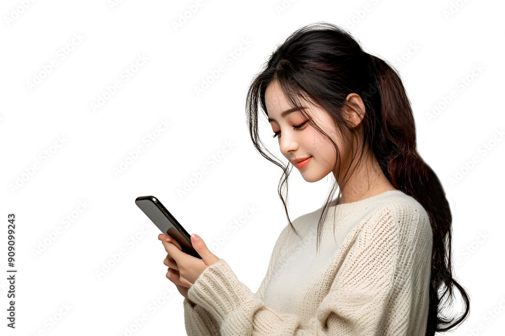 beauty woman when receiced good news looking smartphone isolated on w beauty woman when receiced good news looking smartphone isolated on w