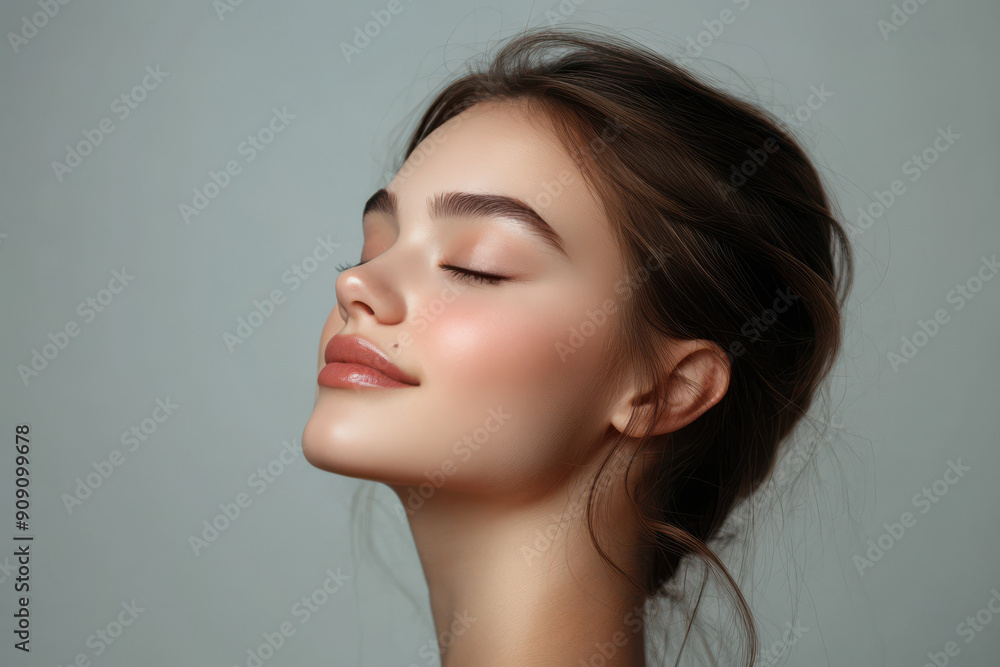 A close up of a girl's face with her eyes closed A close up of a girl's face with her eyes closed