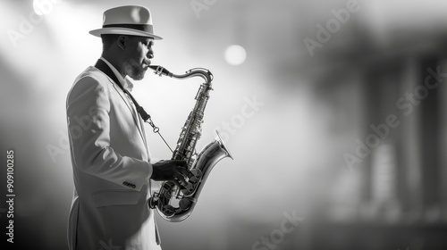 Saxophone Player  Under  Spotlight