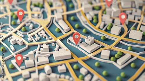 A vibrant map highlights numerous locations with unique markers throughout the urban landscape