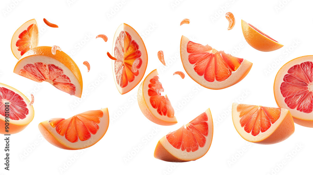 Grapefruits sliced levitating in the air isolated on a transparent background Grapefruits sliced levitating in the air isolated on a transparent background