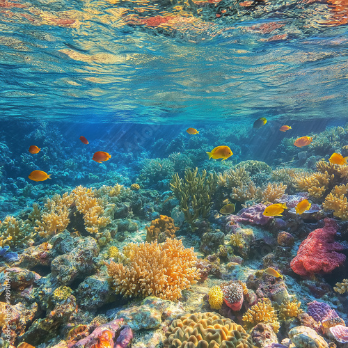 Colorful coral reef teeming with marine life  vibrant fish  and clear turquoise waters