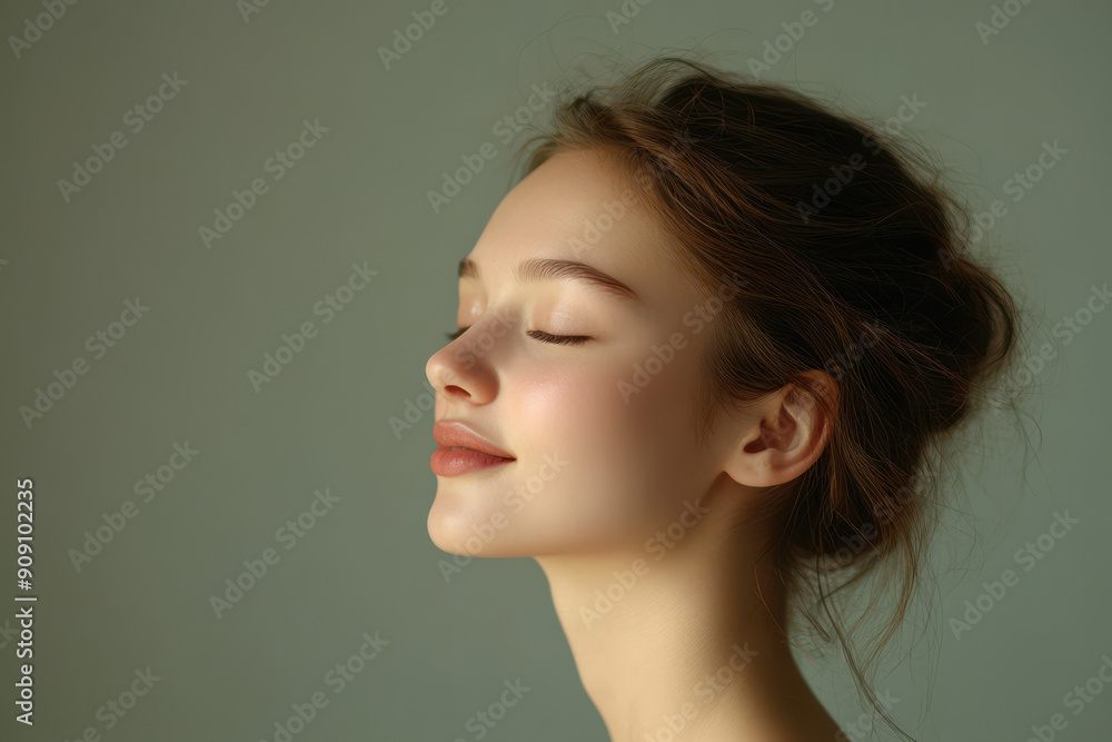 A close up of a girl's face with her eyes closed A close up of a girl's face with her eyes closed