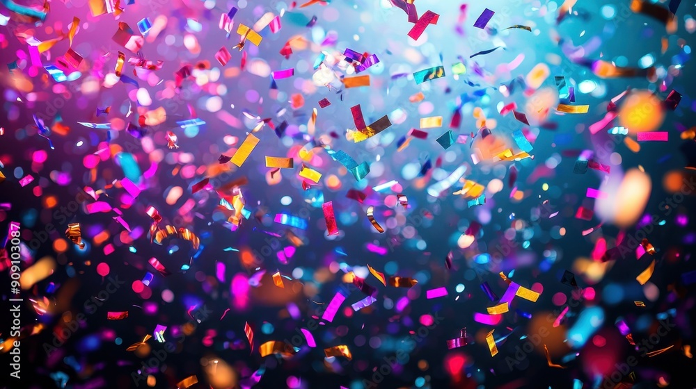 Vibrant and festive party scene with colorful confetti and dynamic lighting effects, exuding celebration and joy Vibrant and festive party scene with colorful confetti and dynamic lighting effects, exuding celebration and joy