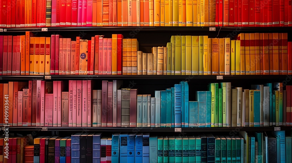 Library book rows in separated colors Library book rows in separated colors