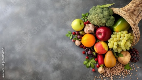 Cornucopias Filled with fruits, vegetables, and grains