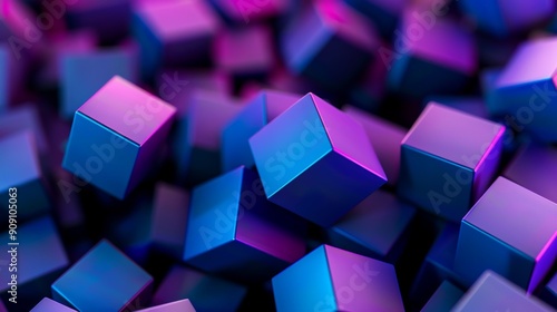 Close up of vivid blue and purple cubes filling the frame against a dark background photo