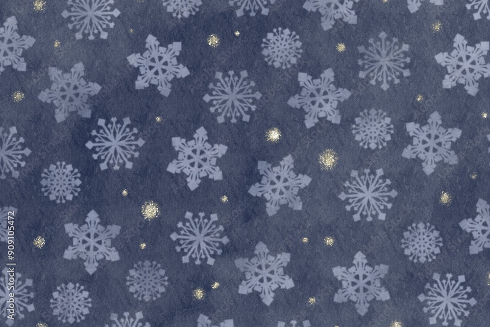 紺色背景に雪の結晶柄と金色グリッターのある夜のコンセプトの冬用アルコールインクアート 紺色背景に雪の結晶柄と金色グリッターのある夜のコンセプトの冬用アルコールインクアート