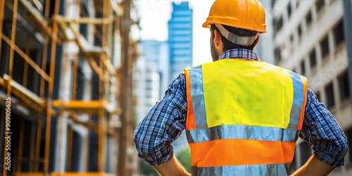 Construction Worker Overseeing Construction Site photo