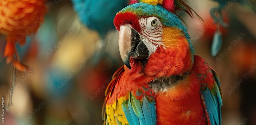 Obraz premium Colorful Parrot Clown Perched with Blank Space for Poster Design