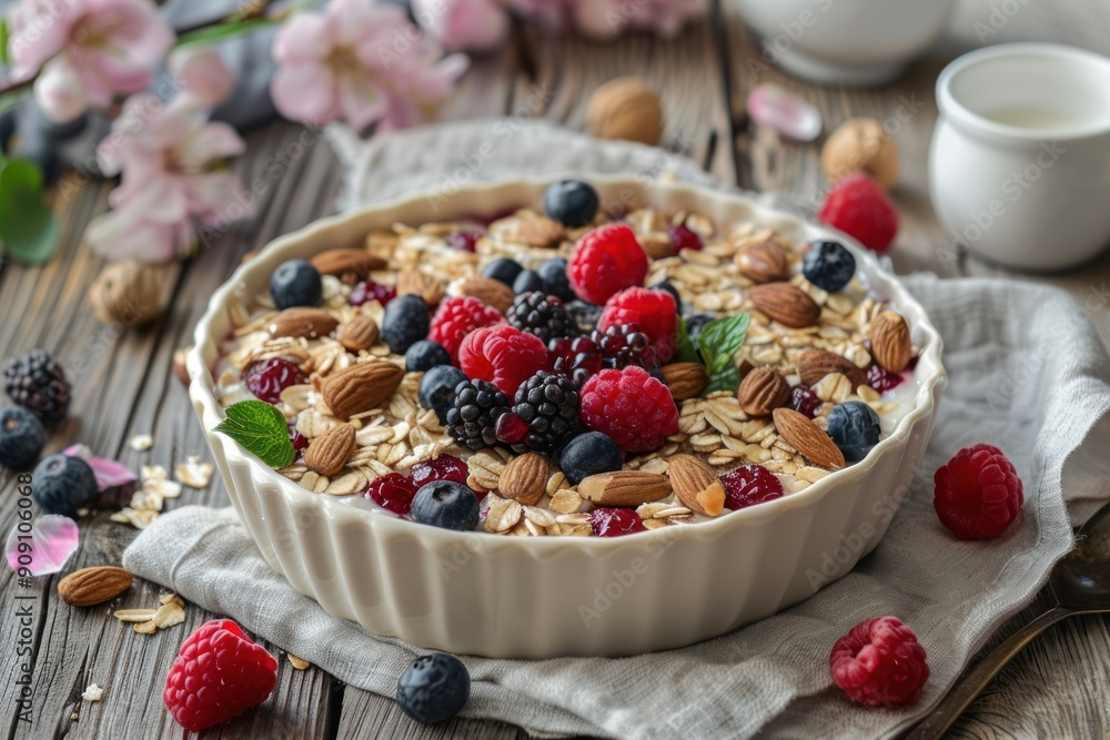 Fit and healthy baked oats with nuts and fruits Fit and healthy baked oats with nuts and fruits