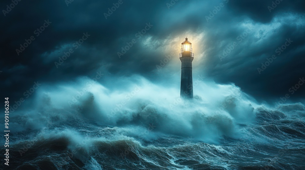 Lighthouse in the Tempest - A lighthouse braves the fierce ocean storm, its light piercing through the darkness and waves, symbolizing guidance and resilience. Lighthouse in the Tempest - A lighthouse braves the fierce ocean storm, its light piercing through the darkness and waves, symbolizing guidance and resilience.