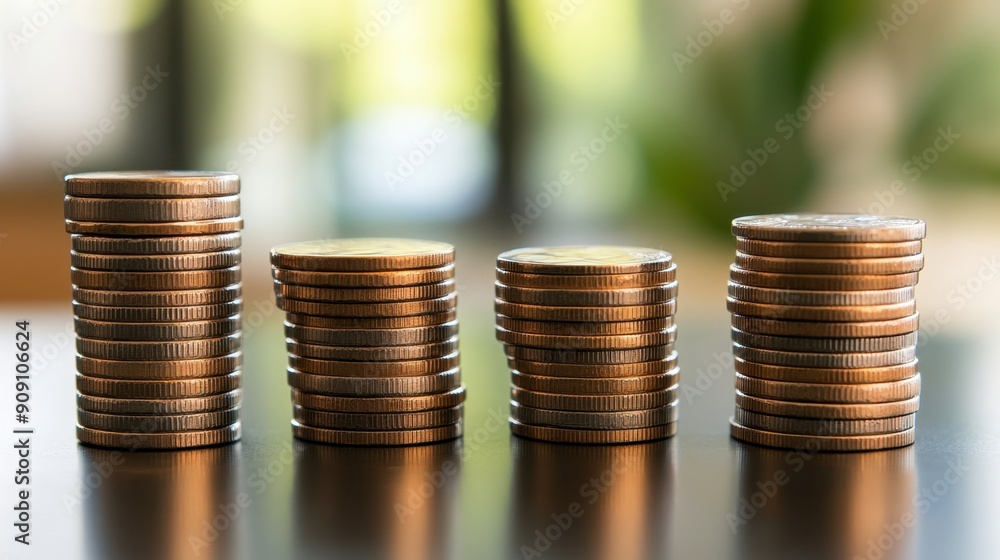 Coin stacks in a row, symbolizing financial growth, investment, and economic stability, ideal for business themes. Coin stacks in a row, symbolizing financial growth, investment, and economic stability, ideal for business themes.