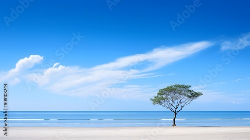 Surreal Landscape with Lone Tree and Blue Sky