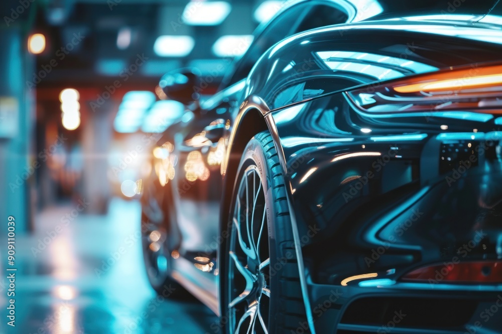Modern new car close-up. Detail of beautiful car, simple minimalistic banner template, background, copy space Modern new car close-up. Detail of beautiful car, simple minimalistic banner template, background, copy space