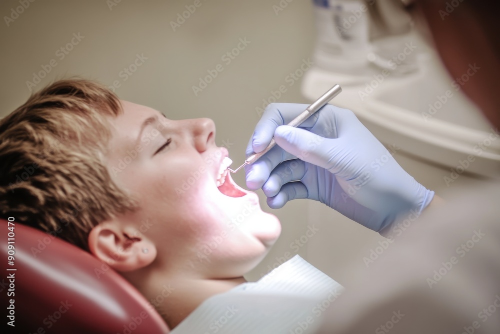 A dentist examining a patient's teeth with a mirror and probe, with the patient lying back in a dental chair-gigapixel-standard v2-4x A dentist examining a patient's teeth with a mirror and probe, with the patient lying back in a dental chair-gigapixel-standard v2-4x