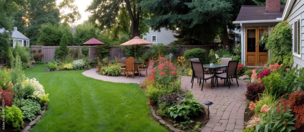 Backyard Oasis with Patio and Lush Gardens Backyard Oasis with Patio and Lush Gardens