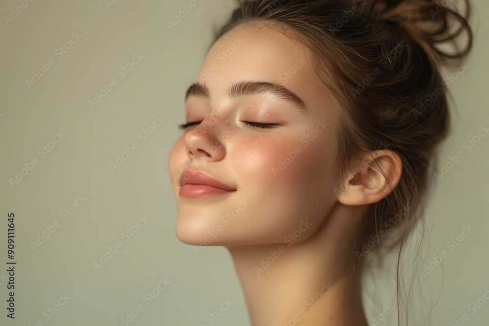 A close up of a girl's face with her eyes closed A close up of a girl's face with her eyes closed