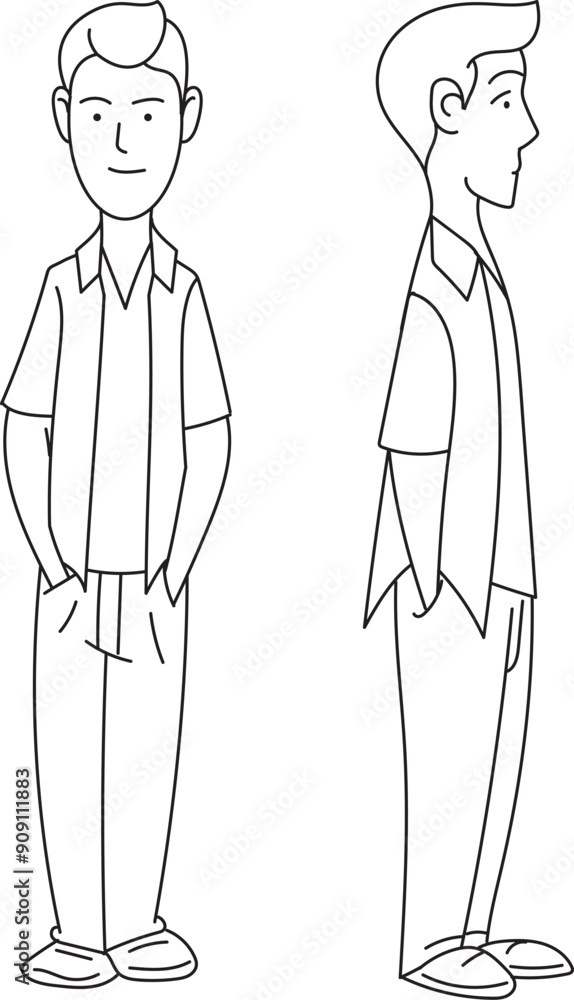 Boy cartoon Character, hand drawn in thin line style, Character set Different poses Boy cartoon Character, hand drawn in thin line style, Character set Different poses