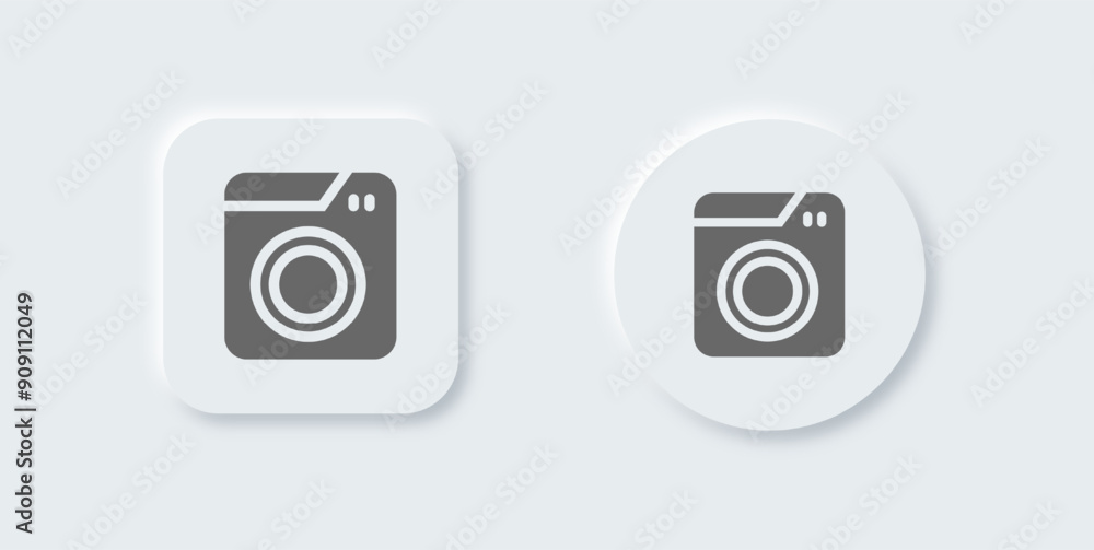 Laundry solid icon in neomorphic design style. Clothes Washer signs vector illustration. Laundry solid icon in neomorphic design style. Clothes Washer signs vector illustration.