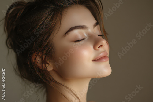 A close up of a girl's face with her eyes closed