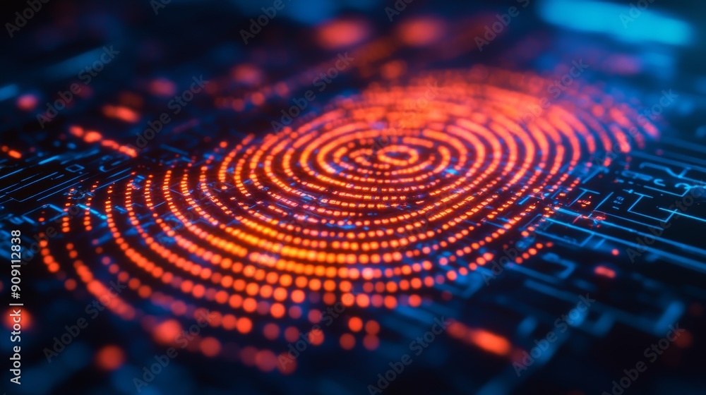 Digital Fingerprint on Glowing Circuit Board Digital Fingerprint on Glowing Circuit Board