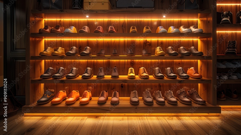 Stylish Shoe Display with Warm Lighting Stylish Shoe Display with Warm Lighting