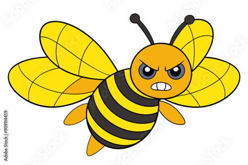 Bee Vector Illustration: Kawaii, Linocut, Cartoon, Clipart, and Line Art Design.