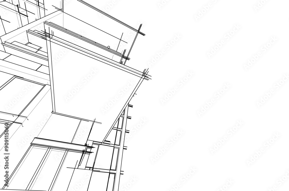 3d sketch of building on white background 3d sketch of building on white background
