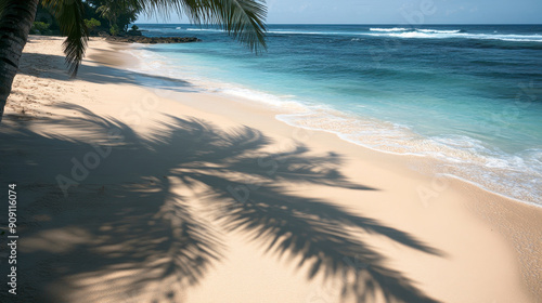 sand on beach with plam tree shadow