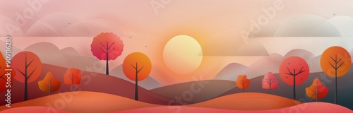 Vibrant Autumn Landscape With Colorful Trees at Sunset