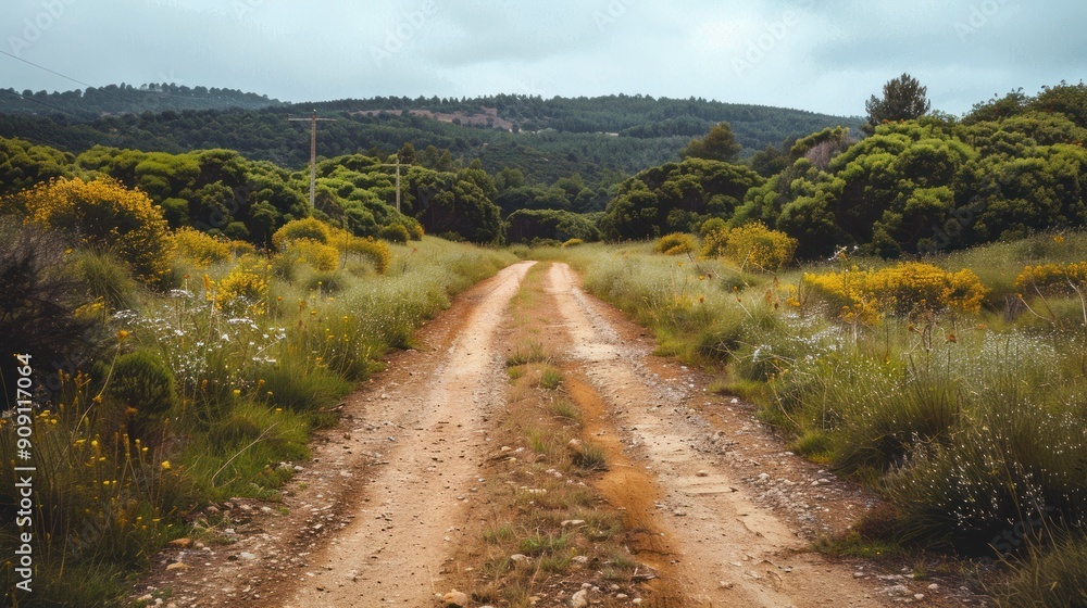 Fototapeta premium Rural footpath crossing a dirt road