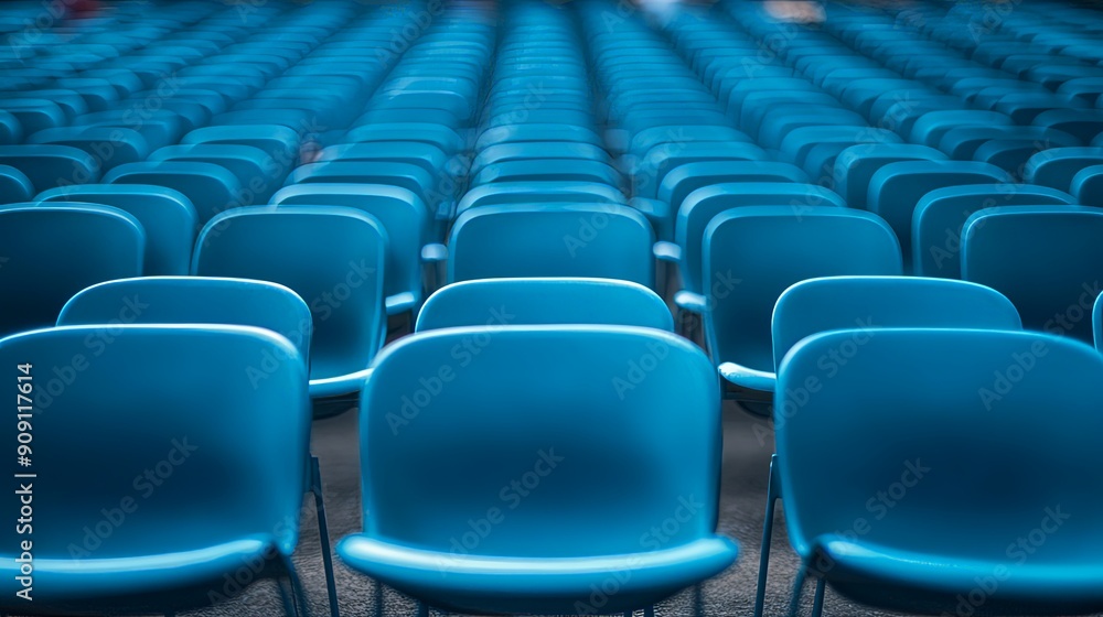 Outdoor Stadium with Blue Seats in Neat Rows Outdoor Stadium with Blue Seats in Neat Rows