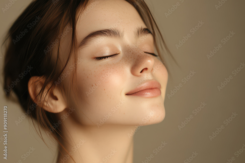 A close up of a girl's face with her eyes closed A close up of a girl's face with her eyes closed