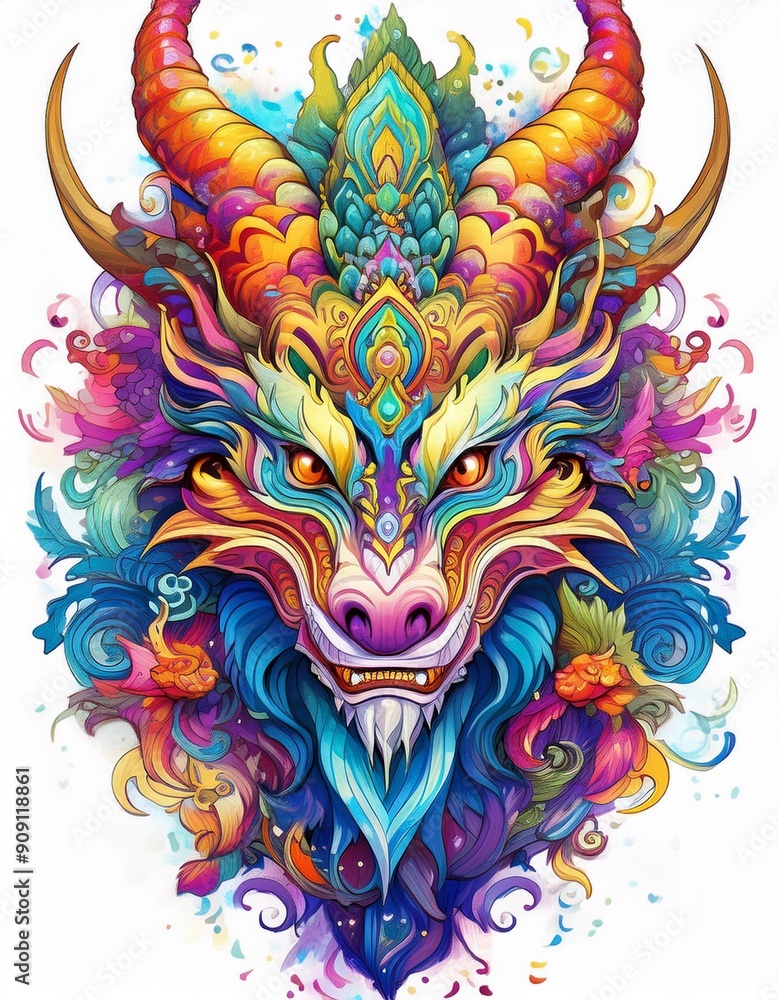 Psychadelic theme Sheep. Spirit Animal Totem. Dragon Chinese Zodiac Sign, Symbol of Chinese new year. Psychadelic theme Sheep. Spirit Animal Totem. Dragon Chinese Zodiac Sign, Symbol of Chinese new year.