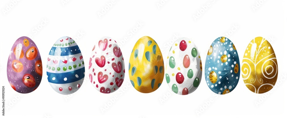 Colorful Hand-Painted Easter Eggs Displayed on a Light Background Celebrating Spring Festivities Colorful Hand-Painted Easter Eggs Displayed on a Light Background Celebrating Spring Festivities