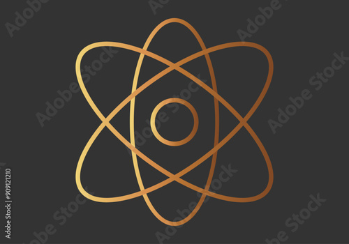Icono de átomo dorado en fondo negro