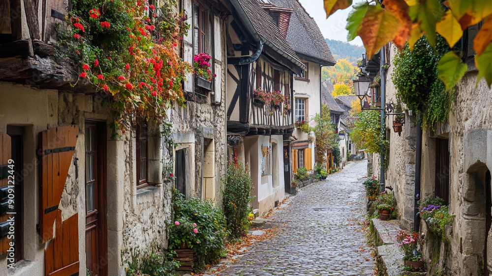 Fototapeta premium Historic European Street, Generative AI illustration