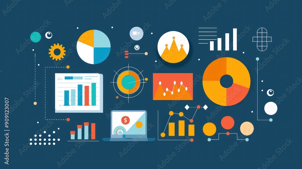 Obraz premium Abstract representation of business discovery using business icons and data visuals