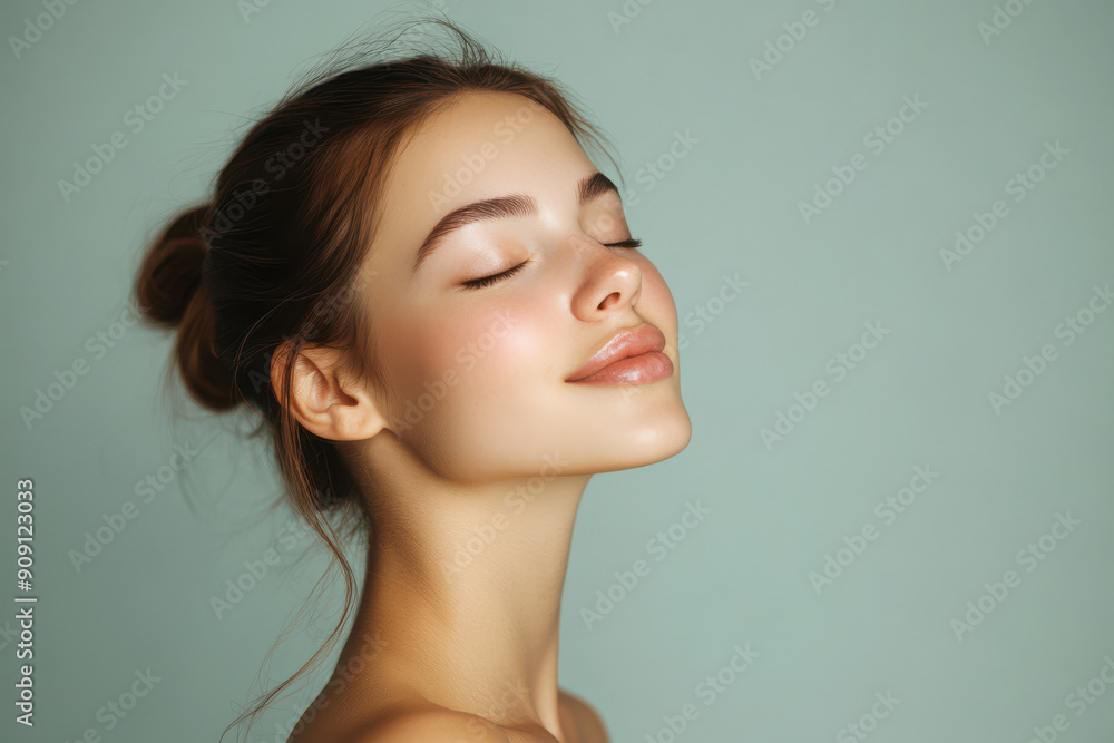 A close up of a girl's face with her eyes closed A close up of a girl's face with her eyes closed