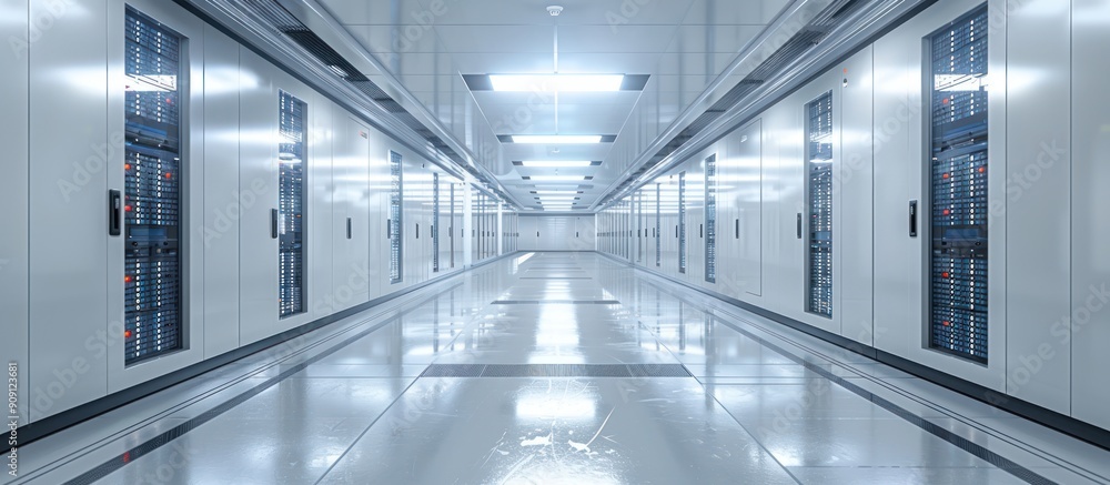 A Clean and Modern Server Room Corridor A Clean and Modern Server Room Corridor