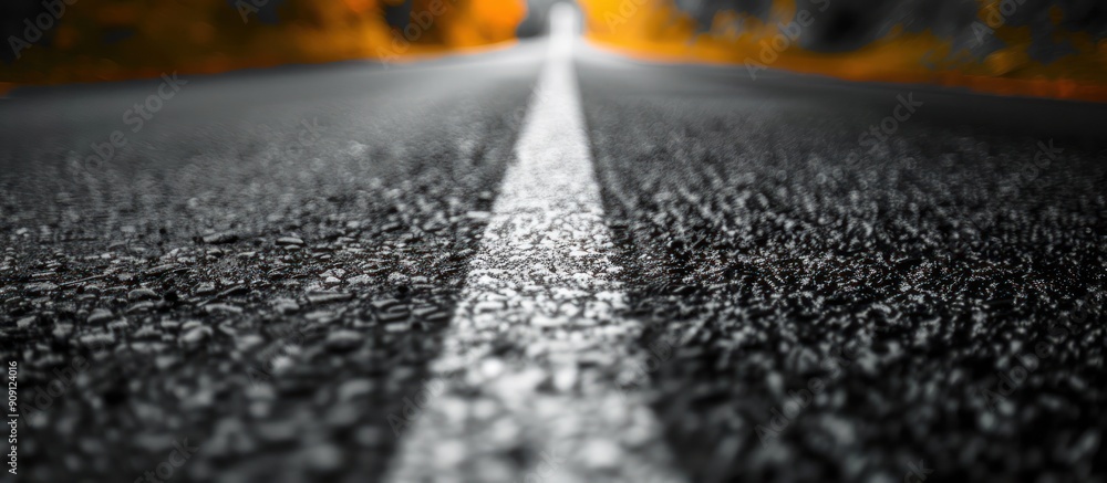 White Line on Wet Asphalt Road White Line on Wet Asphalt Road
