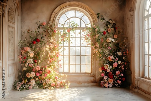 wedding background vintage castle wall generative AI