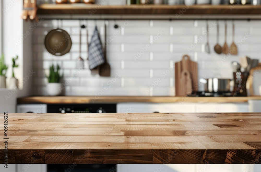 Bright and Inviting Kitchen Counter With Wooden Surface and Modern Appliances at Morning Light Bright and Inviting Kitchen Counter With Wooden Surface and Modern Appliances at Morning Light